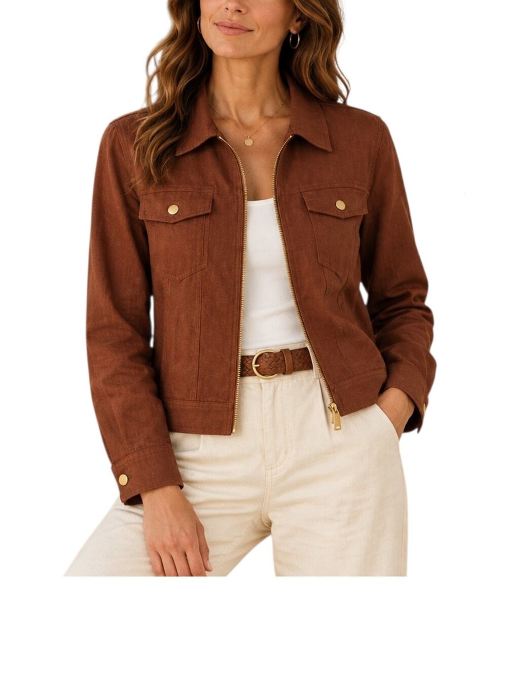 Rachel Zoe Brown Linen Blend Utility Jkt L Zip Gold Hardware Safari Classic Fall